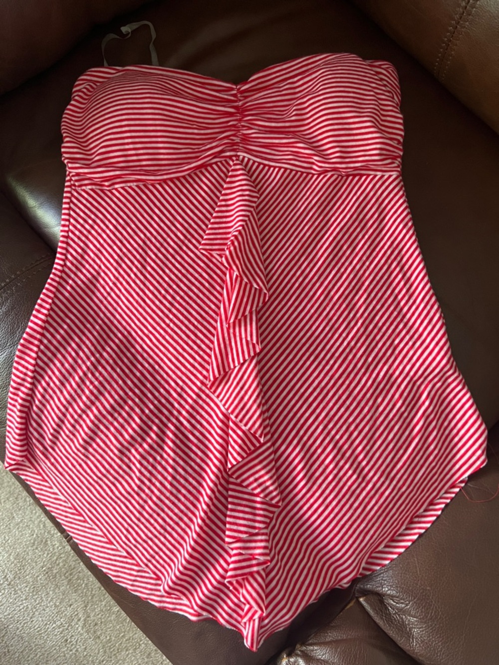 G by Guess Striped Red and White Ruffle tube top